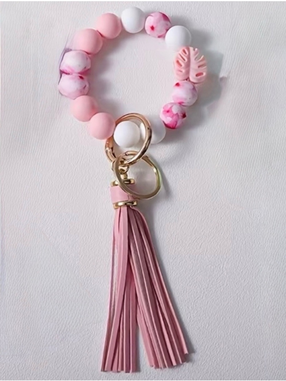 Pink Boho Beaded Wristlet Keychain